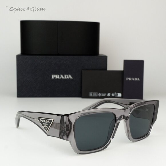 BRAND NEW Prada PR10ZS 16Z70B Transparent Asphalt Grey Square Unisex Sunglasses - Picture 3 of 9